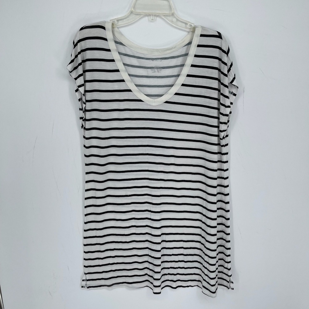 St. John's Bay Women's White Striped V-Neck Cap Sleeve T-Shirt Size Large